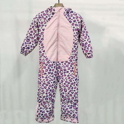 China Custom Outdoor Manufacturer Sportswear Pink Leopard Print Splicing Cute Kids Warm Windproof Ski Suit Custom Size for sale