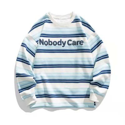 China Anti-Wrinkle To Customize 180g100% Cotton Towel Embroidered Letter Stripe Long Sleeve T-Shirt for sale