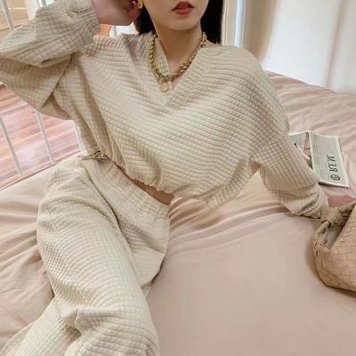 China Anti-wrinkle Europe and America high street sports fashion waffle net red wind suit female casual summer spring and autumn suits new two for sale