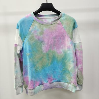 China Custom Mesh Anti-pilling Quilting Sleeve Fashion Tie Dye Long Sleeve Round Collar Hoodie for sale