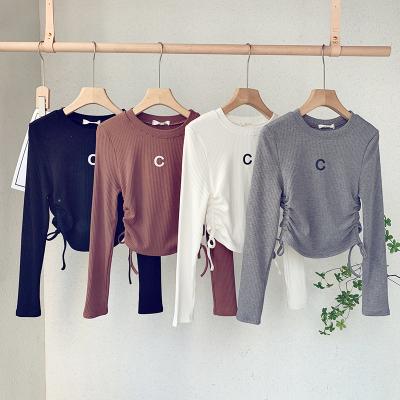 China Anti-wrinkle Women T-shirt V-Neck Cotton Knit Pullover 2022 Autumn Winter New White Cotton Long Sleeve for sale