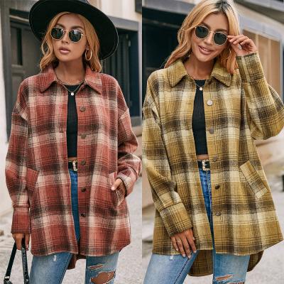 China 2022 Autumn Thick plaid anti-pilling shirt for women long sleeve plaid flannel jacket blouse for sale