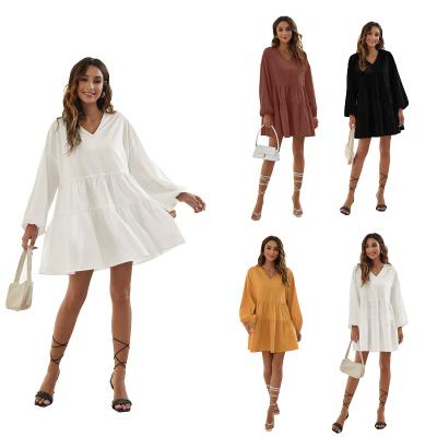 China White Anti-Static Mini Casual Dress Women Sheath Long Loose Female Chic Pleated Dress for sale