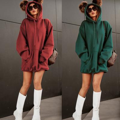 China Custom Anti-Static Logo Hoodies Sweat Dress Shirt Kangaroo Warm Pocket Hoodies Dress Pullovers Women Long for sale