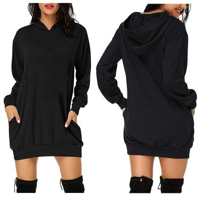 China Wholesale Anti-Static Women's Casual Long Sleeve Hoodie Dress Pullover Hoodie Dress Plain Dyed Sweatshirt Pocket Hoodie Dress for sale