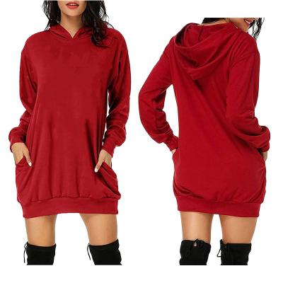 China Anti-Static Women's Casual Long Sleeve Hoodie Dress Pullover Hoodie Dress Plain Dyed Sweatshirt Pocket Hoodie Dress for sale