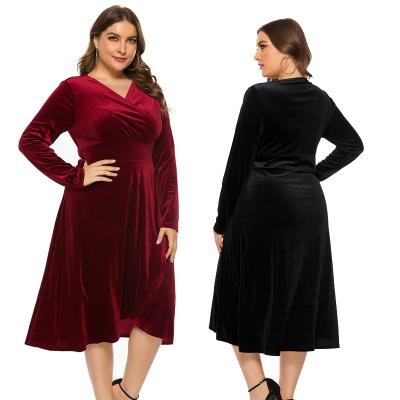 China Plus Size Womens Prom Dresses V Neck Velvet Long Sleeve Slim Evening Dress for sale