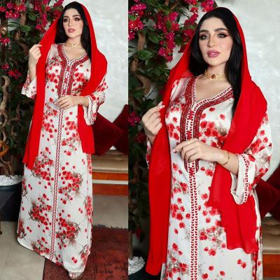 China Islamic Muslim Dress Hijab Satin Fashion Clothing Plus Size Silk Abayas For Thobe Women Print Skirts And Dresses AB157 for sale