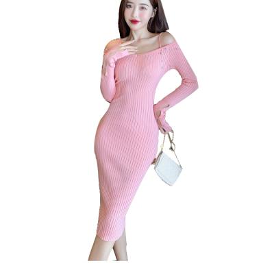 China Anti-wrinkle sweater sleeve bodycon along dress wholesale casual fashion tank top dresses 2021 women for sale