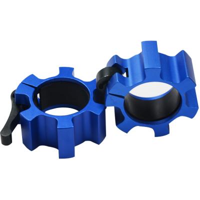 China New Metallic Type Gym Fitness Accessories No Barbell Rod Lock Fading Blue Clamps For Dumbbell Plates for sale