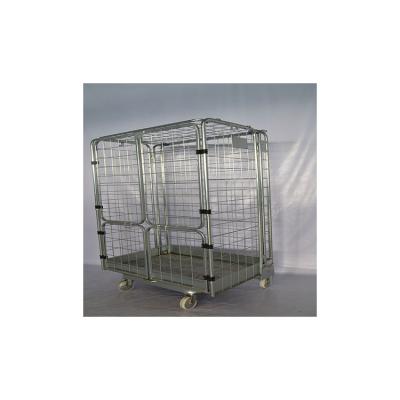 China Aesthetically pleasing Q235 Steel Convenient Foldable 4 Sided Industrial Parcel Rolling Cage Cart for sale