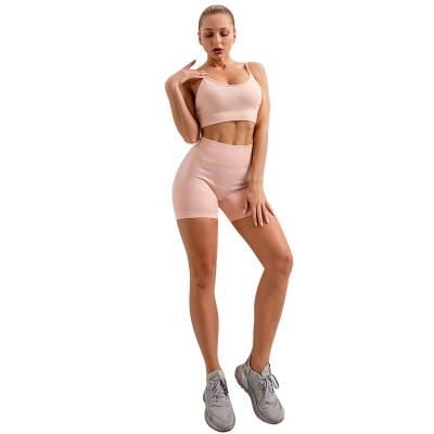 China New Breathable RTS Quick-Drying Yoga Vest Shorts Bra Suit Sports Running Fitness Beauty Back Seamless Bra Set Women Sportswear Gym Wear for sale