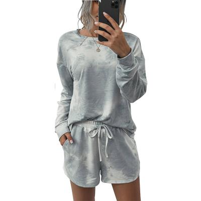 China Sustainable Home Comfy Fashion Tie Dye Long Sleeve Printing Womens Suit for sale