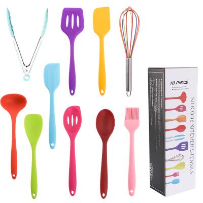 China Viable Color Silicone Kitchenware 10 Pieces Set Pot Silicone Nonstick Kitchenware Set Environmental Protection Cooking Shovel Tool for sale