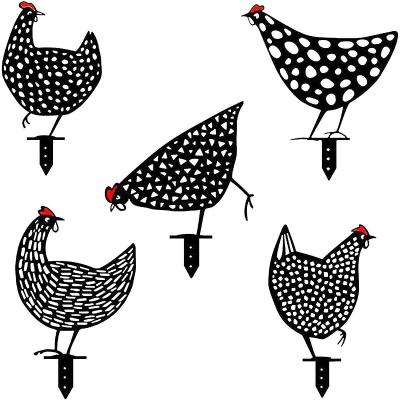 China Garden Decor 5pc Set Minimalist Metal Chicken with Hens Stakes Ornaments Acrylic Black Black Chicken Gardening Art Gardening Gift for sale