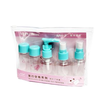 China Wholesale 7 Bottle Pink Cosmetic Bottle Press Lotion Spray Bottle Set Set For Plastic for sale