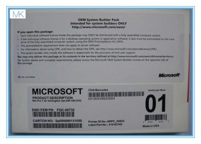 China O pro OEM Microsoft da vitória 7 atualiza o bocado do software 64 de Windows 7 italiano/polonês/pacote francês/coreano/japonês à venda