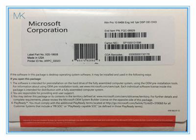 Cina DVD del system builder del bit dell'OEM 64 di Microsoft Windows 10 del software di Microsoft Windows pro in vendita