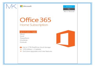 China Microsoft Office 365 Huis 1 jaarabonnement 5 gebruikers, de Zeer belangrijke Kaart van PC/van MAC Te koop