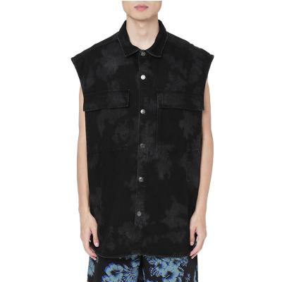 China Black Tie Anti Shrink Die Sleeveless 100% Cotton Mens Oversized Shirts Jeans Vintage Shirts For Men for sale