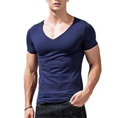 China High Quality Cotton Shorts Sleeve Plain Anti-pilling Stitch Popular Slim Fit Men's V-Neck Train T-shirt Plain Men for sale