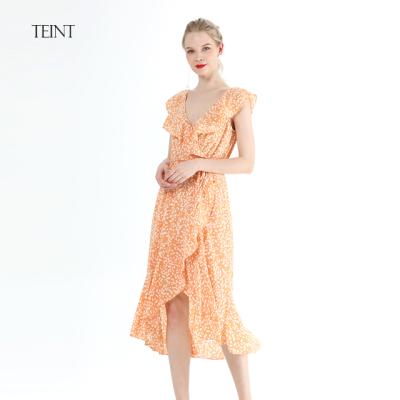 China Fashion Breathable Women Dress Lady Elegant Summer Casual Ruffles Lady Sleeveless Chiffon Dresses for sale