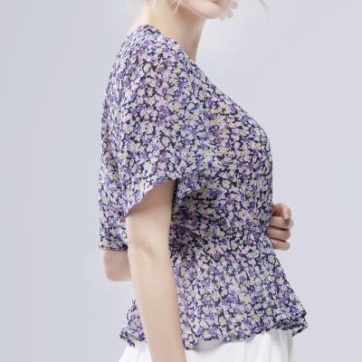 Chine Lady Short Sleeve Ladies Summer Blouse Floral Print Causal Anti-Shrink New Women's Elegant Designs Full à vendre