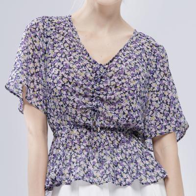 中国 Ladies Floral Summer Casual Wholesale Anti-Shrink Short Sleeve Elegant Top Blouse For Women 販売のため