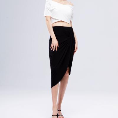 China 2021 Anti-Static Women Summer Casual Stylish High Waist Striped Ladies Midi Knit Wrap Midi Skirts for sale