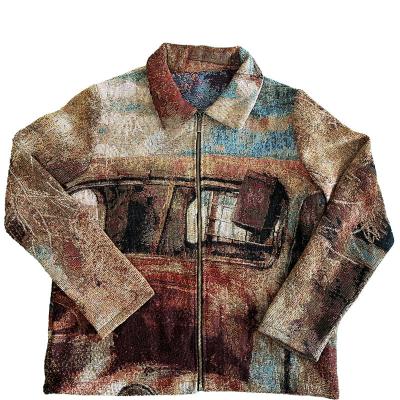 China Waterproof 2022 Customs Woven Tapestry Plus Size Jackets For Men's Jacke Aus Wandteppich Full Zipper Jacket Coats Outerwear Men for sale