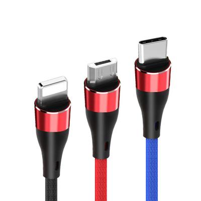 China Multi Function Data Transfer Cable Nylon Braided OEM 3 Multi In 1 USB Charger Cable 2.0 Fast Data Cable for sale