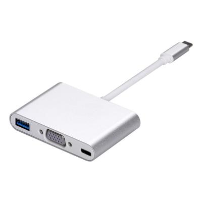 China Aluminum Alloy 3 in 1 USB HUB Good Quality Multifunctional Type-C to USB3.0+VGA+PD USB Adapter for sale