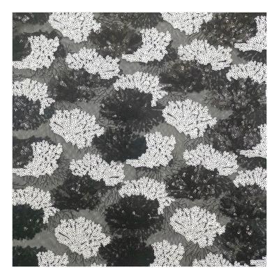 China Breathable Hot Selling 100% White And Black Polyester Fabric Mesh Embroidery Sequin Color Fabric For Wedding Dress Skirt for sale