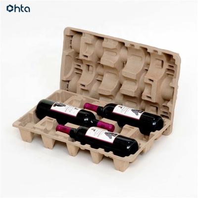 China Recycled Recyclable Materials Pulp Wine Tray With Molded Paper Pulp Wine Bottle Packaging Tray Shippers for sale