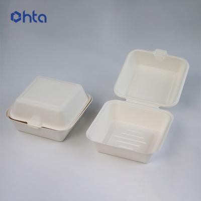 China Handmade Custom HTA Bagasse Sugar Cane Hamburger Box Biodegradable Eco Friendly Food Packaging Box for sale