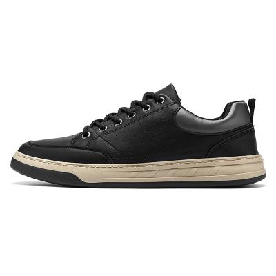 China Latest manufacturer custom sports fashion trend sneakers breathable leather made black white flat sneakers sneakers for men and women for sale