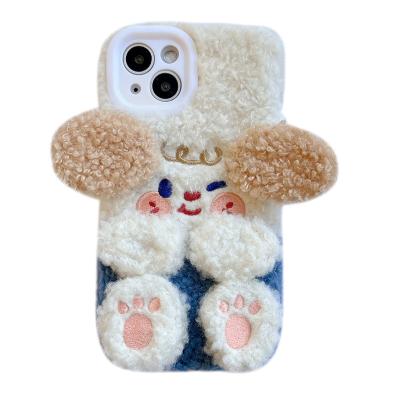 China Shockproof Custom in Lovely Winter Dog Plush Phone Case for iphone 14 pro max for sale