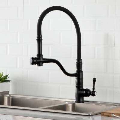 China Modern Antique Brass Matte Black Pull Down Kitchen Sink Mixer Taps Hot Cold Water for sale