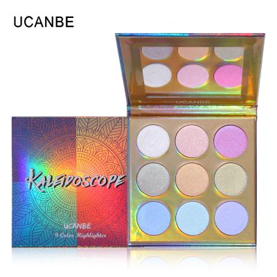 China New Nine-color Face Rainbow High Disc Eyeshadow Repair Powder Nose Shadow Highlight Powder Blush 3-in-1 for sale