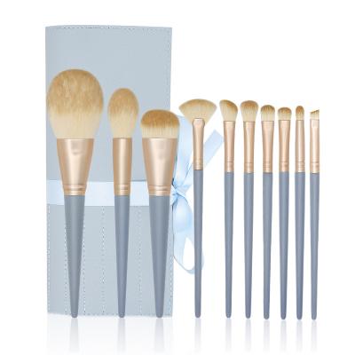 China New 10 Popular Shape Bridge Makeup Brush Set Powder Blue Super Soft Eyeshadow Blush Brush Beauty Tools Wholesale for sale