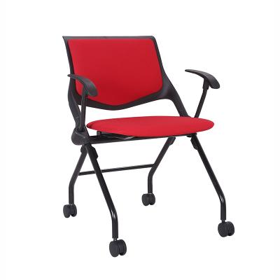 China Wholesale Hotel Chair Low Back Armless Office Visitor Chair , Upholstered Desk Folding Stacking Chair for sale