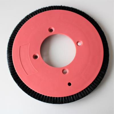 China Unitech Stenter Machine Parts Fabric Brush Wheel Black Bristle Material Red Nylon Body Standard Size for sale