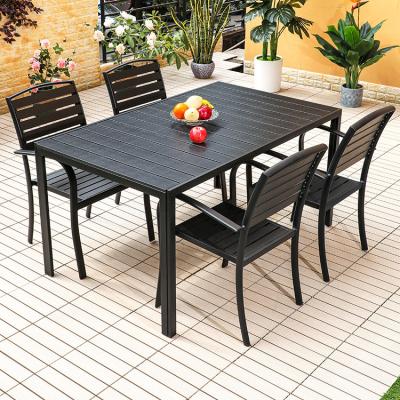 China Good Design Morden Style Restaurant Outdoor Dining Table Furniture Black Plastic Wood Set Set 4 Chairs for sale