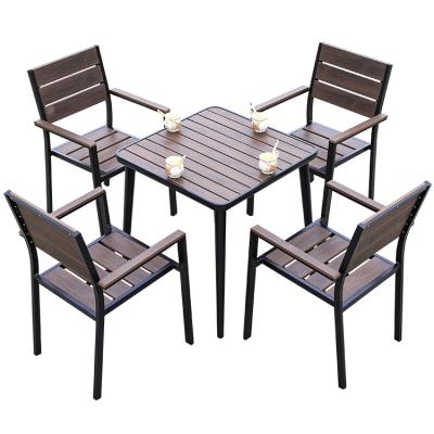 China Good Design New Design Brown Modern Patio Outside Dining Table And Chairs Wooden Outdoor Furniture for sale