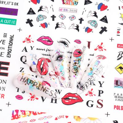 China Central Statistical Institute border Europe and the United States Valentine's Day love steam bubble lip printing letter new series nail stickers water for sale