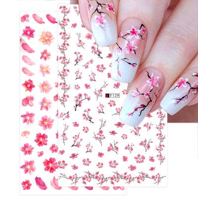 China F129 New Nail Sticker F129 3D Flower Nail Sticker Red Dry Adhesive Nail INS Flower Japanese Plum Border Net Red Flower Red Adhesive Nail for sale