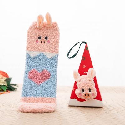 China Antibacterial Custom Unisex Adult Animal Christmas Triangle Fuzzy Packet Socks For Women for sale