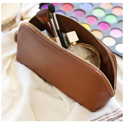 China High Quality Personal Genuine Leather Cosmetic Organizer Brushes Pouch Bag Waterproof Travel Fashion Custom Zipper Toiletry Makeup Bag for sale