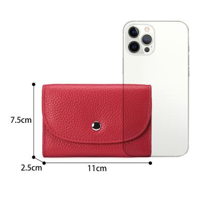 China Waterproof Ready To Ship Genuine Leather Rfid Blocking Slim Minimalist Mini Women Men Wallet Card Holder Change Purse Case for sale