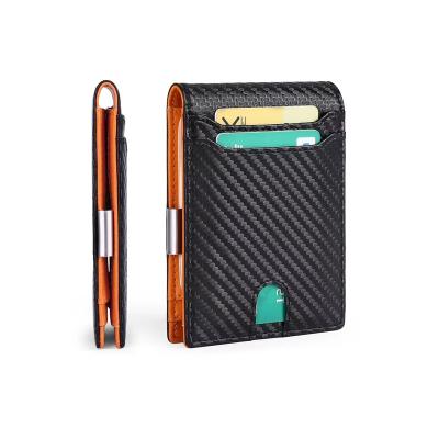 China Hot Selling Carbon Fiber Waterproof RFID Blocking Fashion Business Purse Leather Card Holder Money Clip Wallet For Men for sale